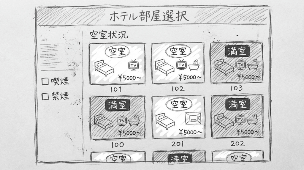 入店〜空室パネル（タッチパネル）で部屋選び